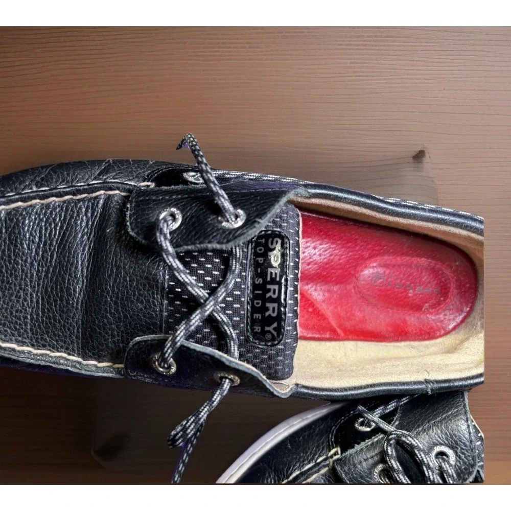 Sperry Top Sider Womens 11M Black Leather Boat Shoes Lace Up Casual Comfort